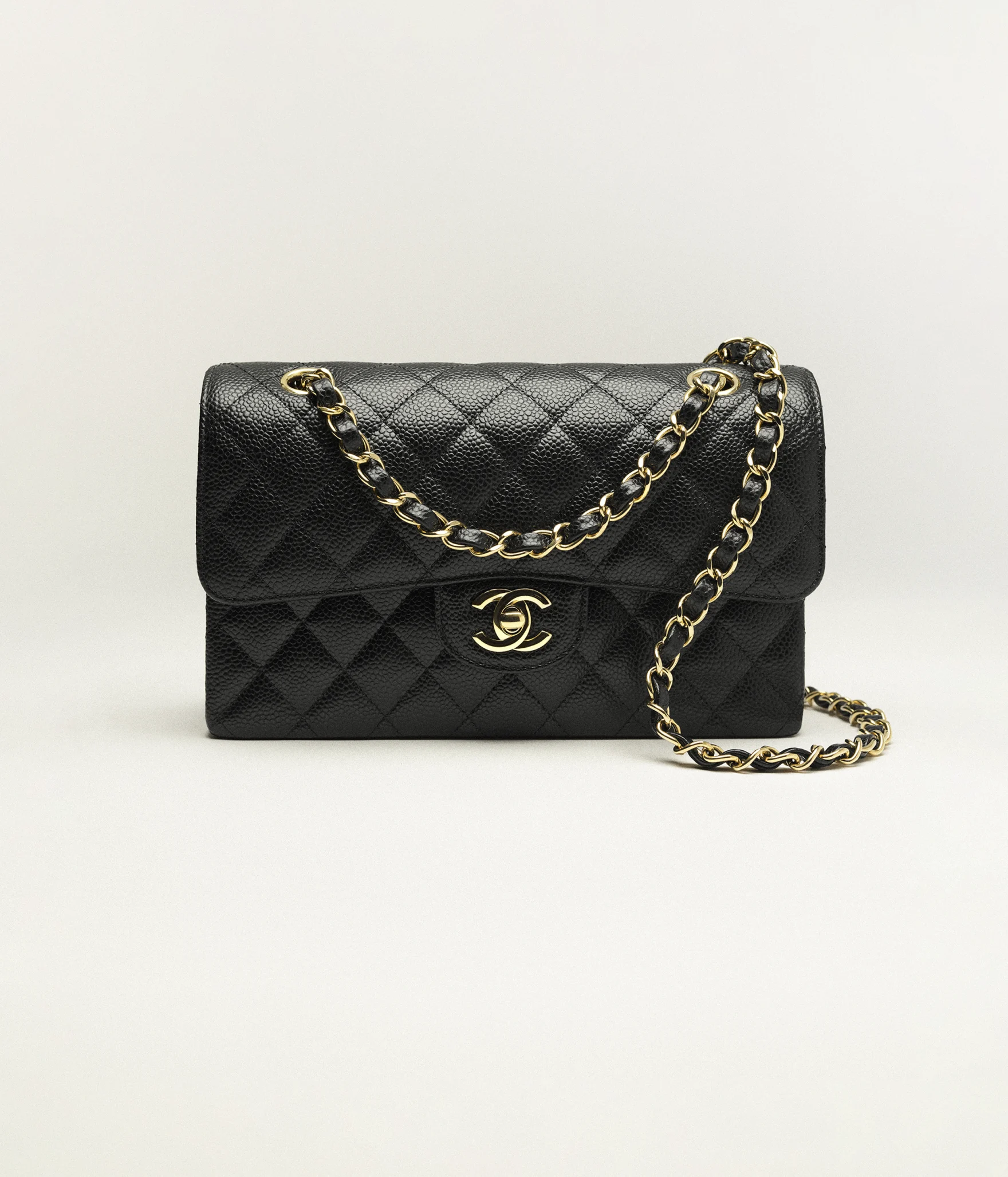 Small Classic Handbag Grained Calfskin & Gold-Tone Metal Black