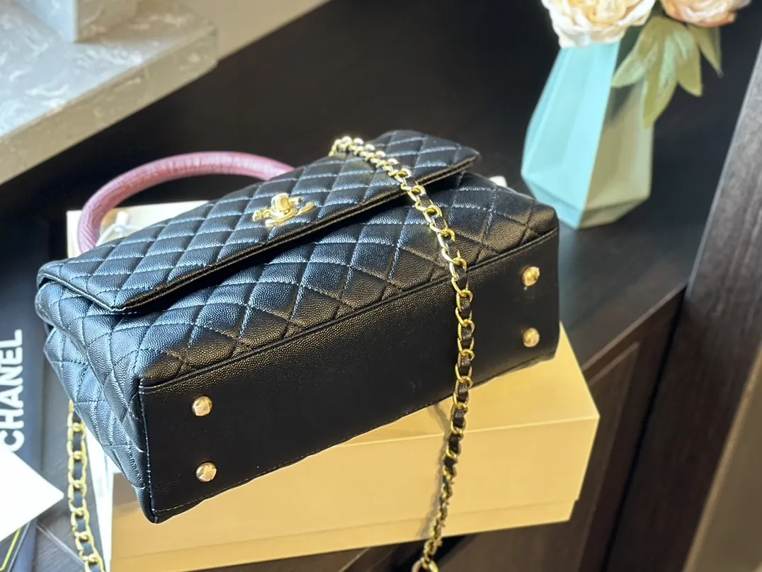 Caviar Lizard Embossed Quilted Small Coco Handle Flap