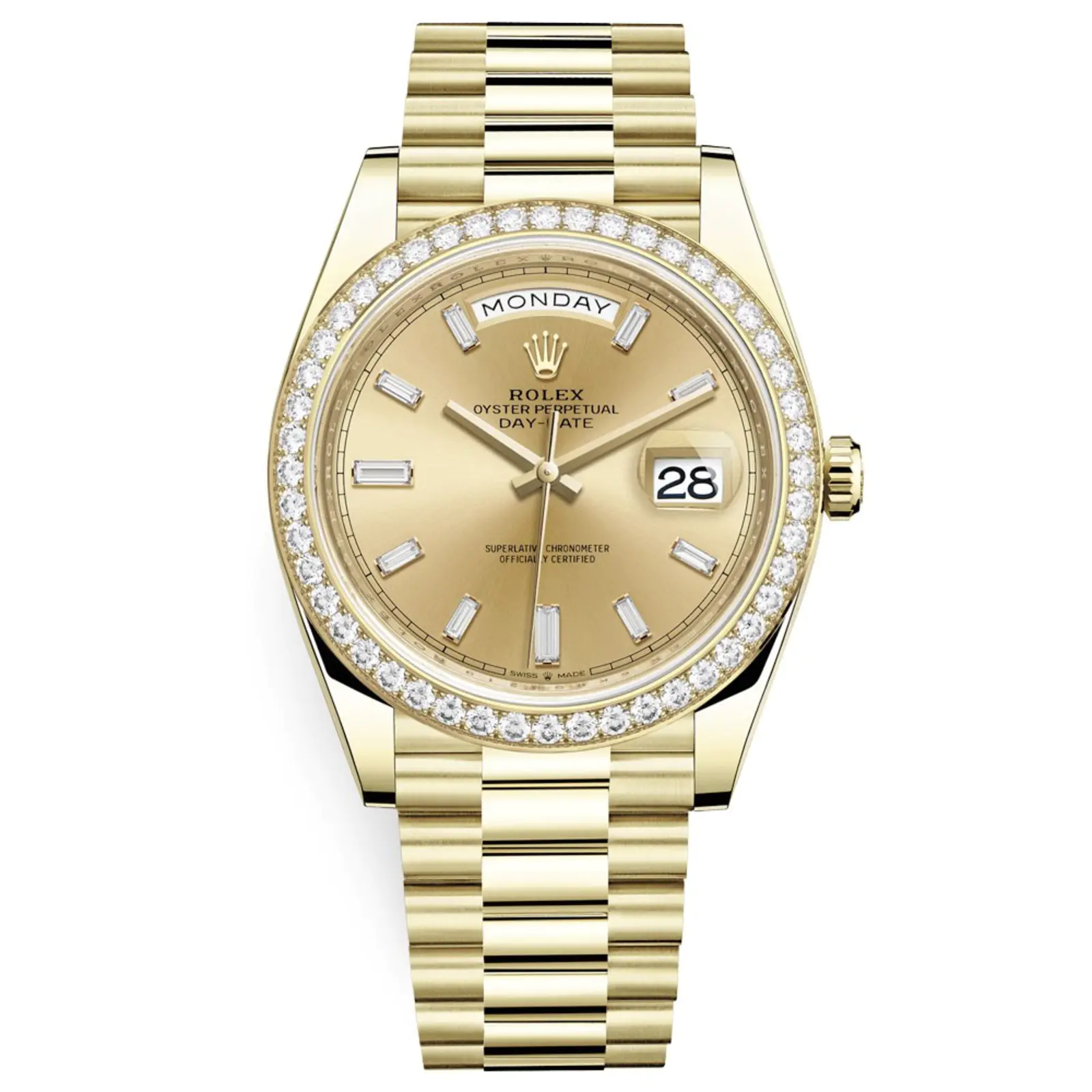 Rolex Day-Date 228348RBR Yellow Gold Diamond Bezel Champagne Diamond Dial