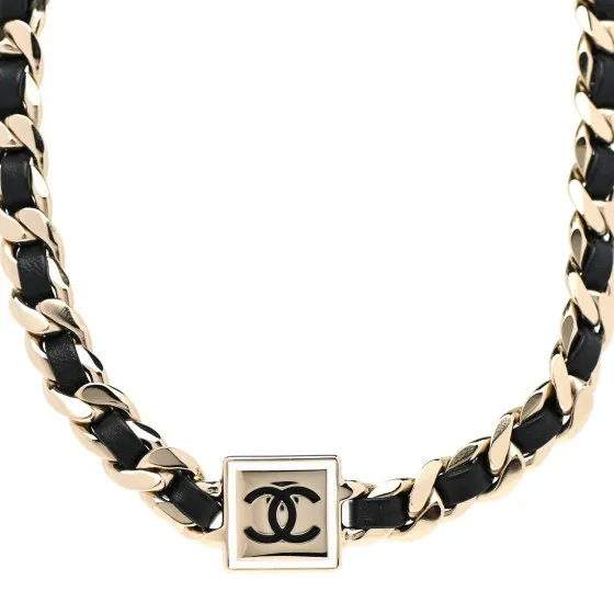 Metal Lambskin CC Square Bracelet Gold Black