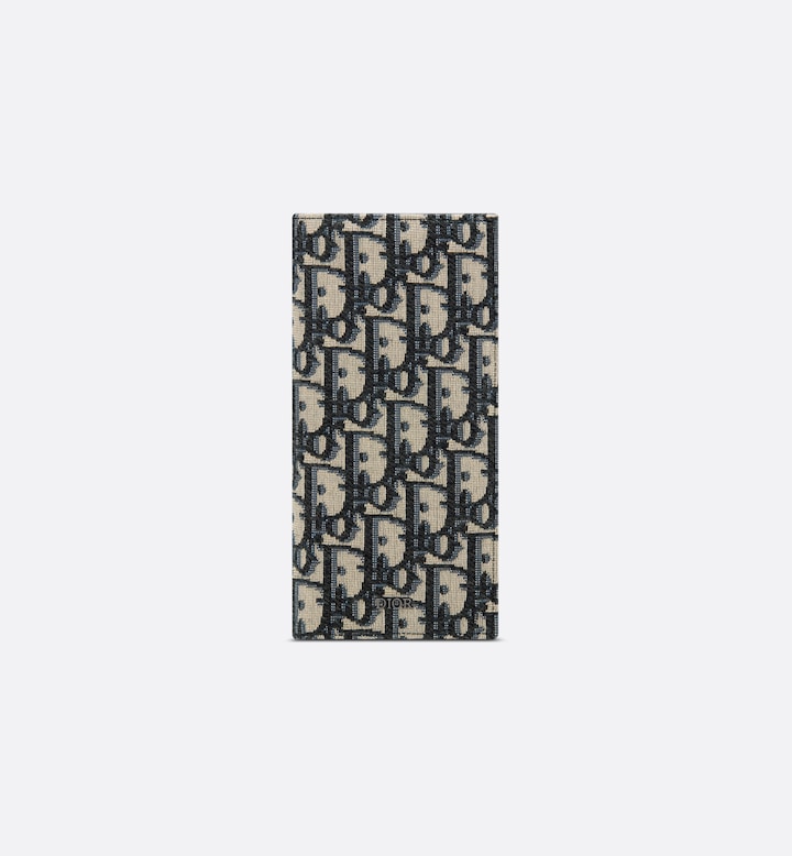 Vertical Long Wallet Beige and Black Oblique Jacquard