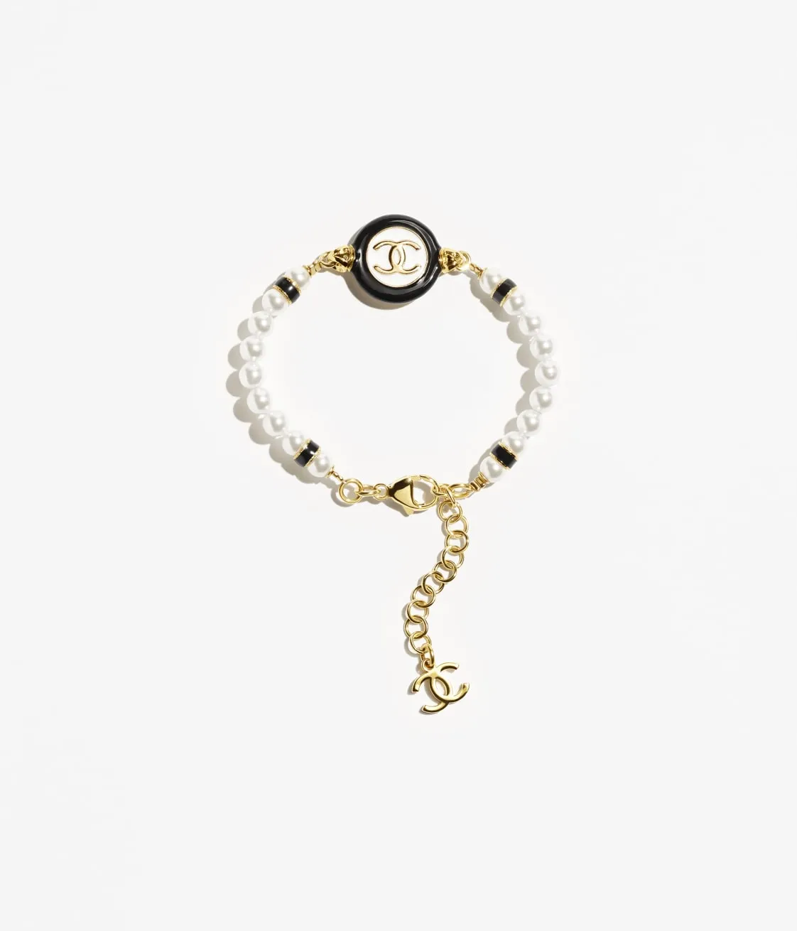 Black and White Circle Pearl Chain Bracelet