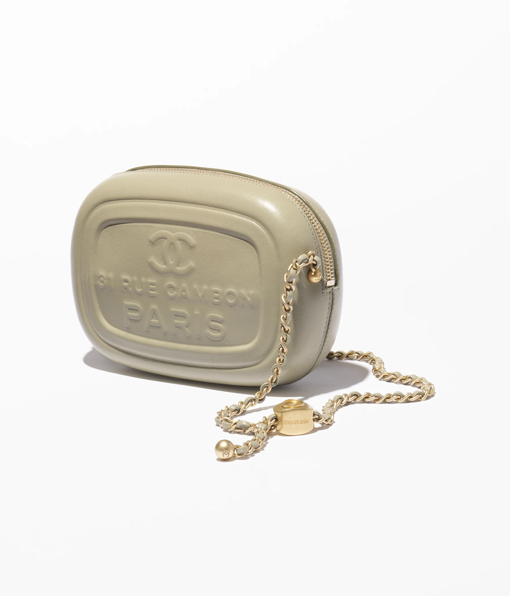 Mini Camera Case Shiny Lambskin & Gold-Tone Metal Khaki