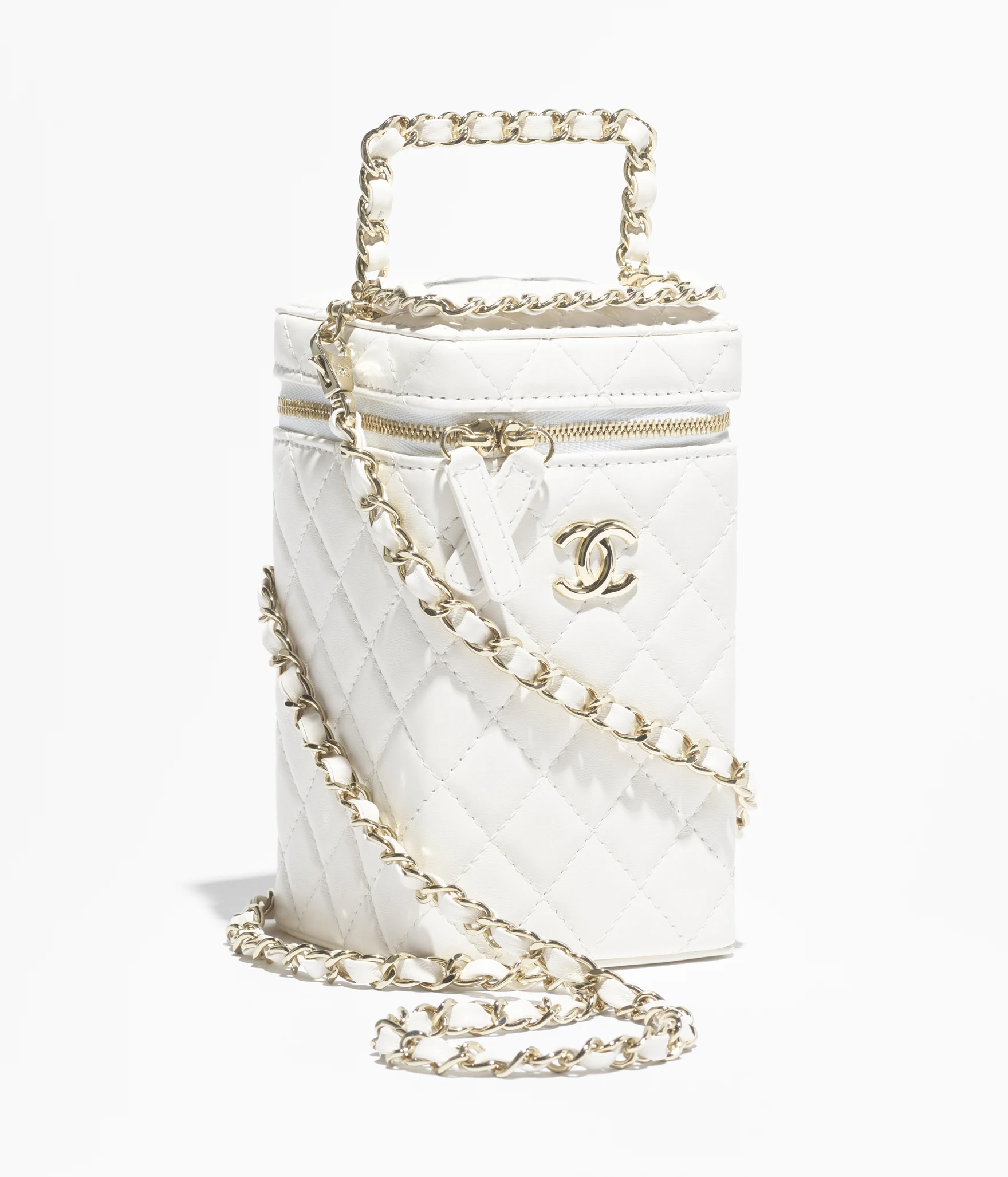 Box bag Lambskin & Gold-Tone Metal White