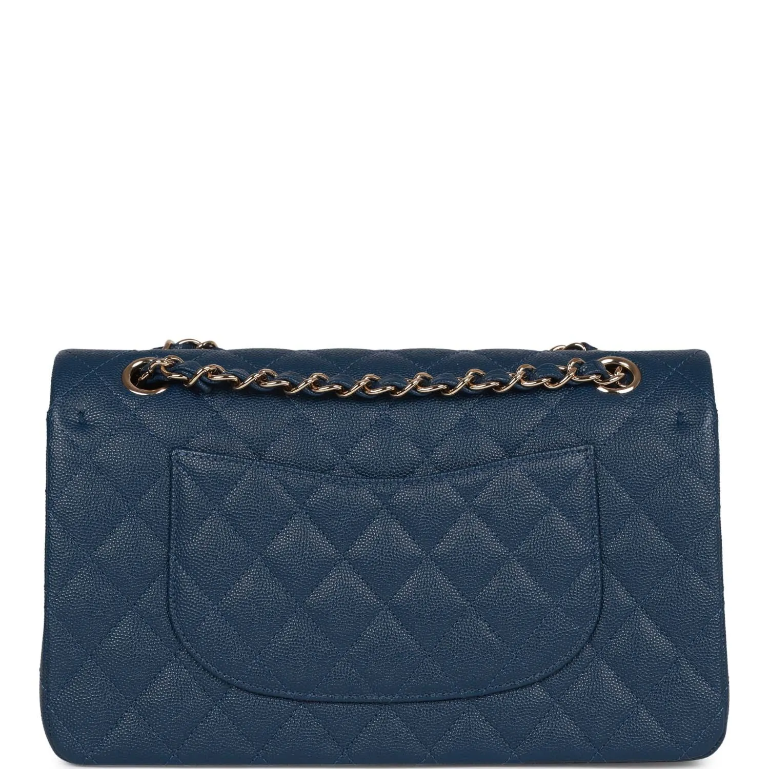 Medium Classic Double Flap Bag Blue Caviar Light Gold Hardware
