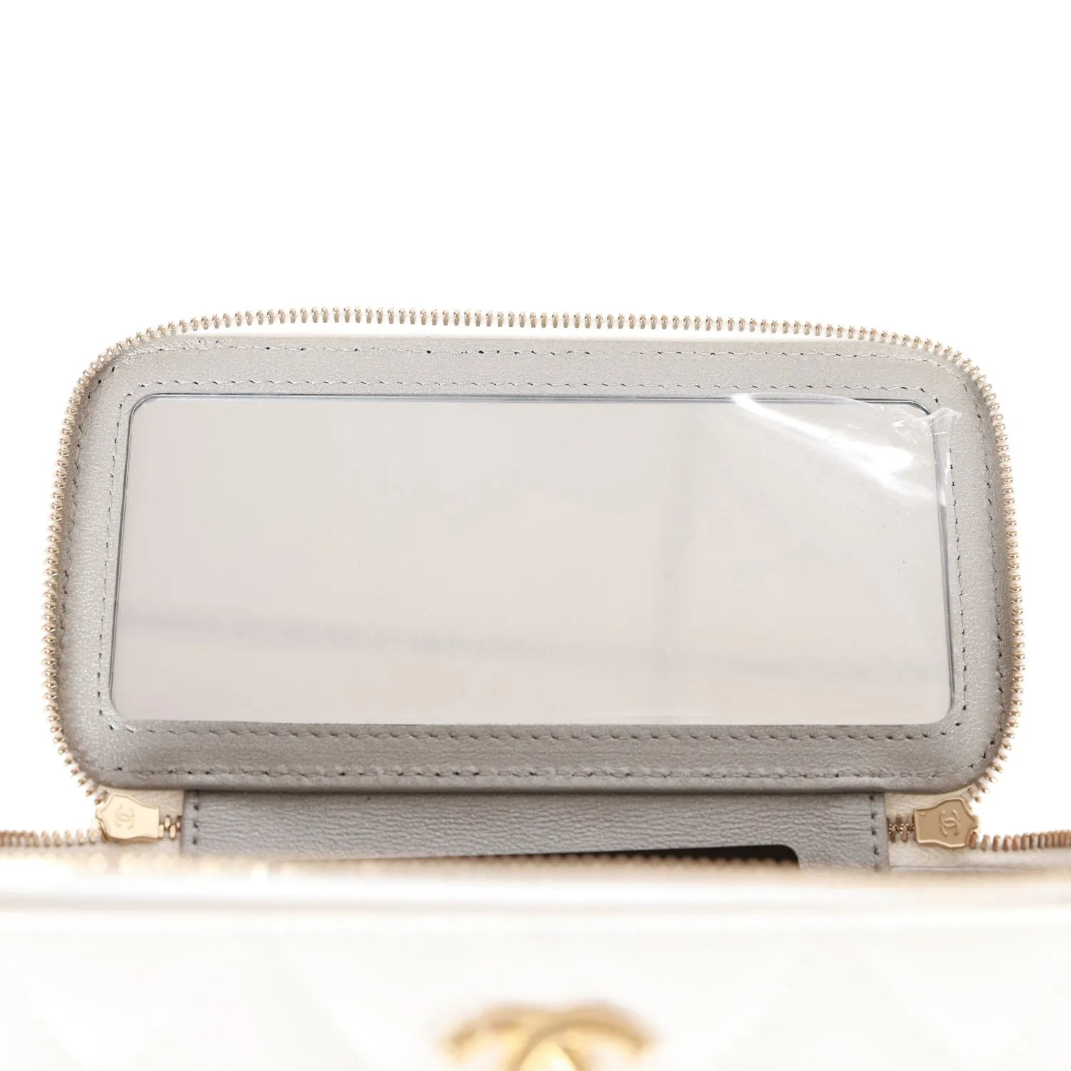 Small Vanity Case White Patent Leather Antique Gold Hardware
