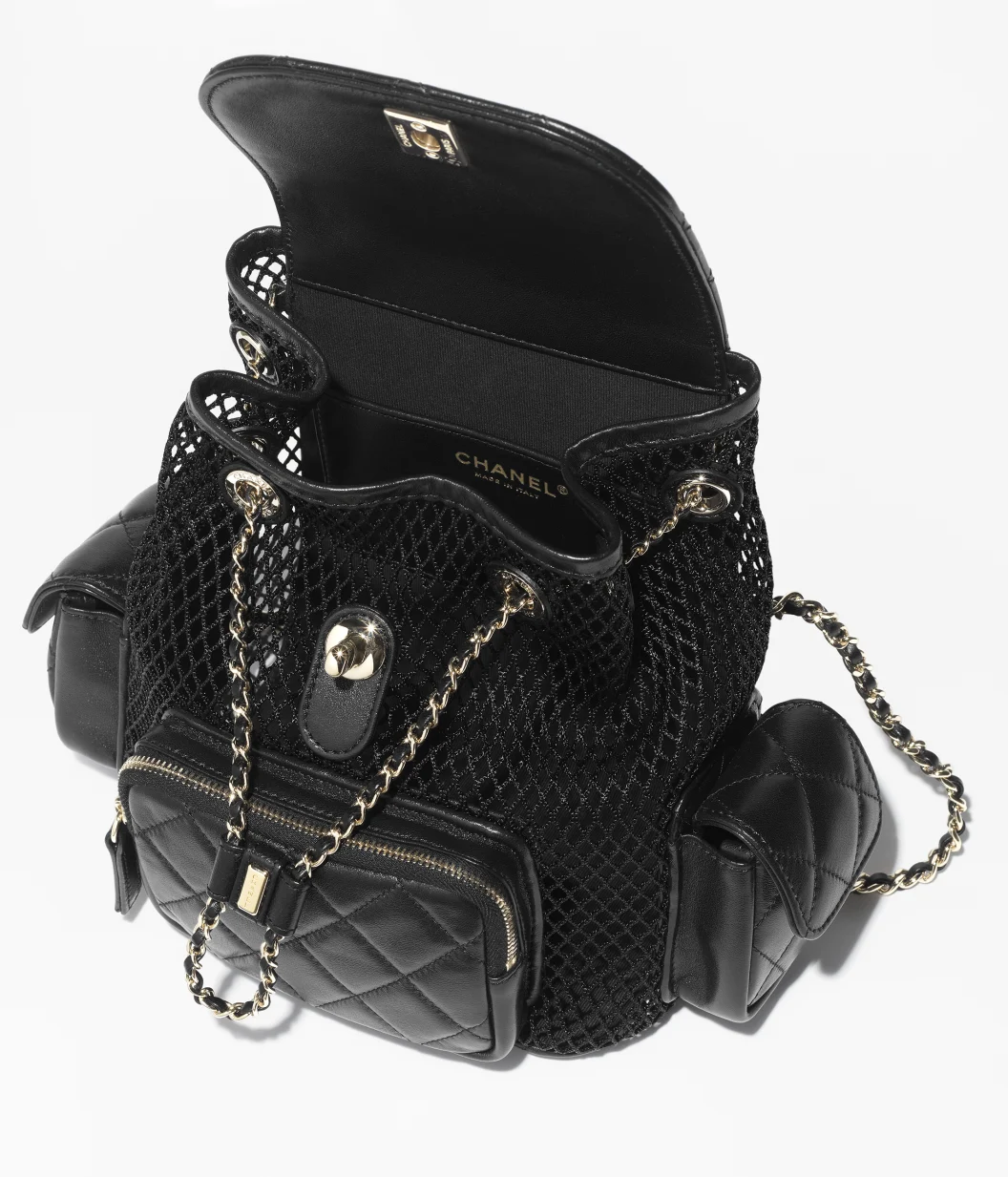 Backpack Mesh, Shiny Lambskin & Gold-Tone Metal Black