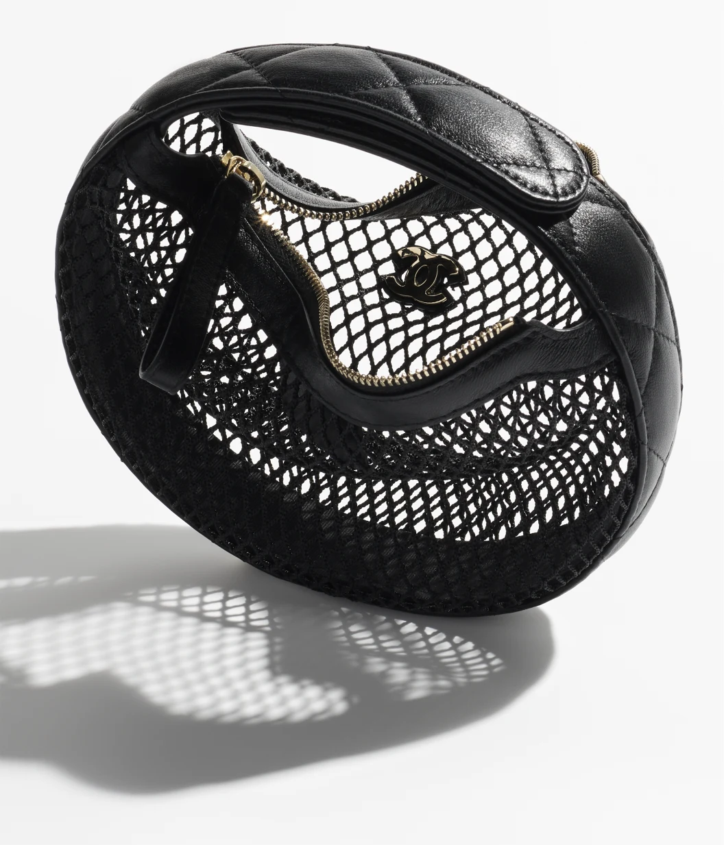 Pouch Mesh, Shiny Lambskin & Gold-Tone Metal Black