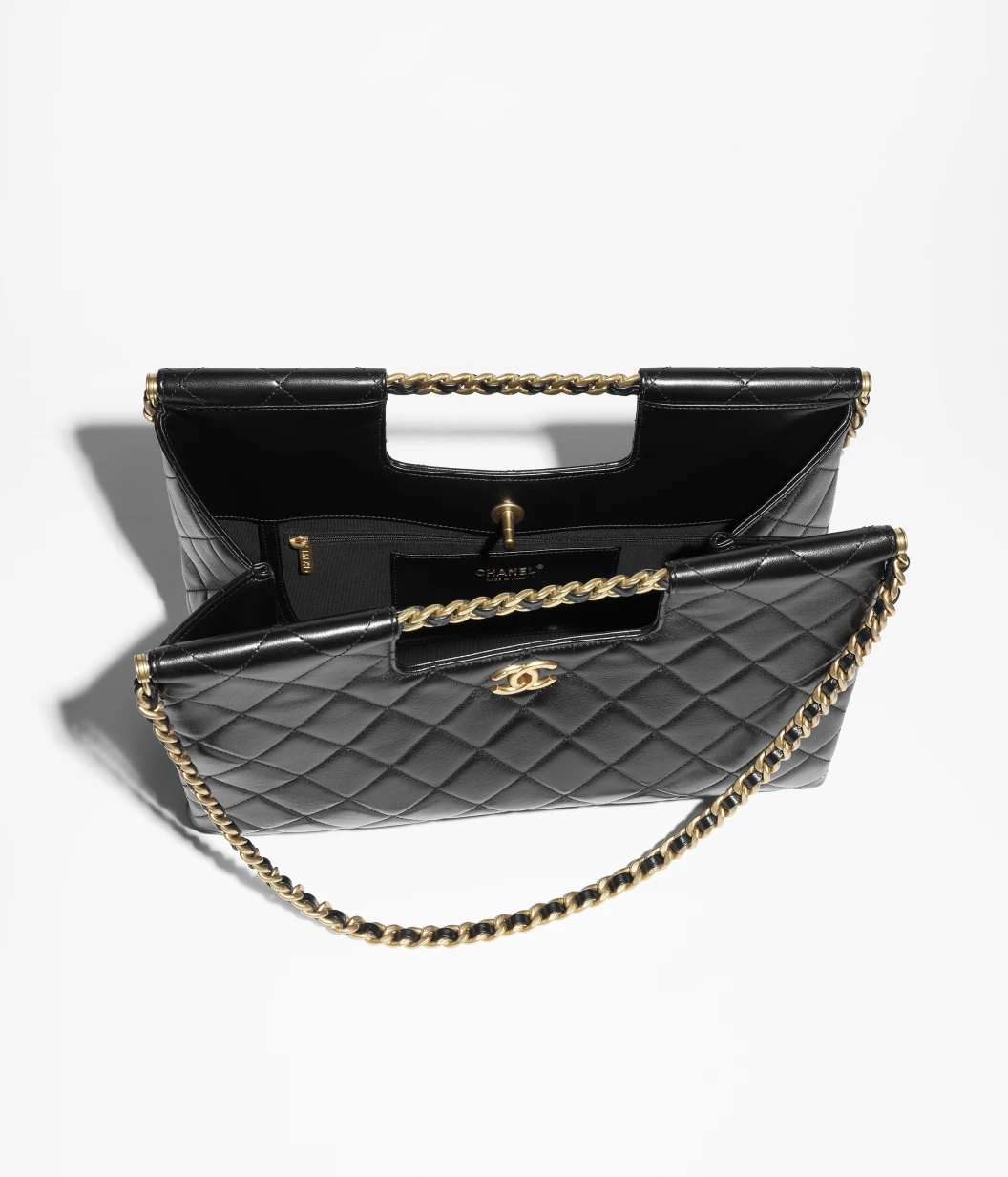 Shopping Bag Shiny Lambskin & Gold-Tone Metal Black