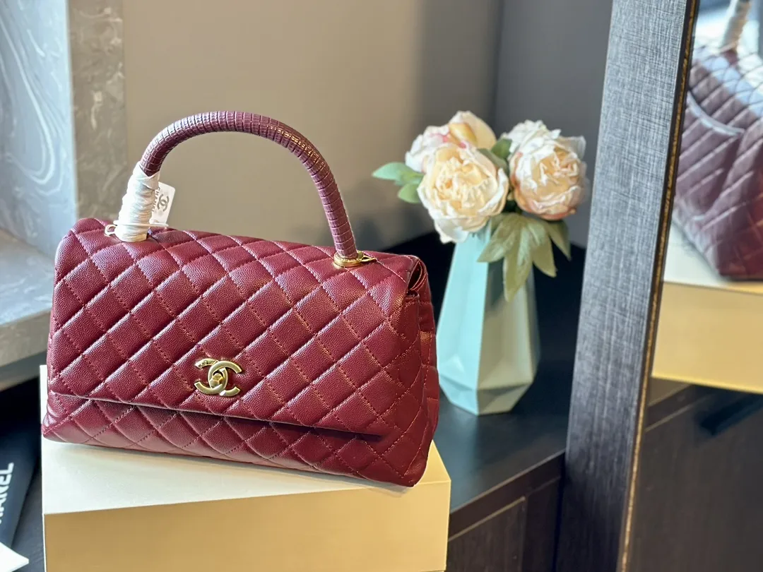 Caviar Lizard Embossed Quilted Small Coco Handle Flap