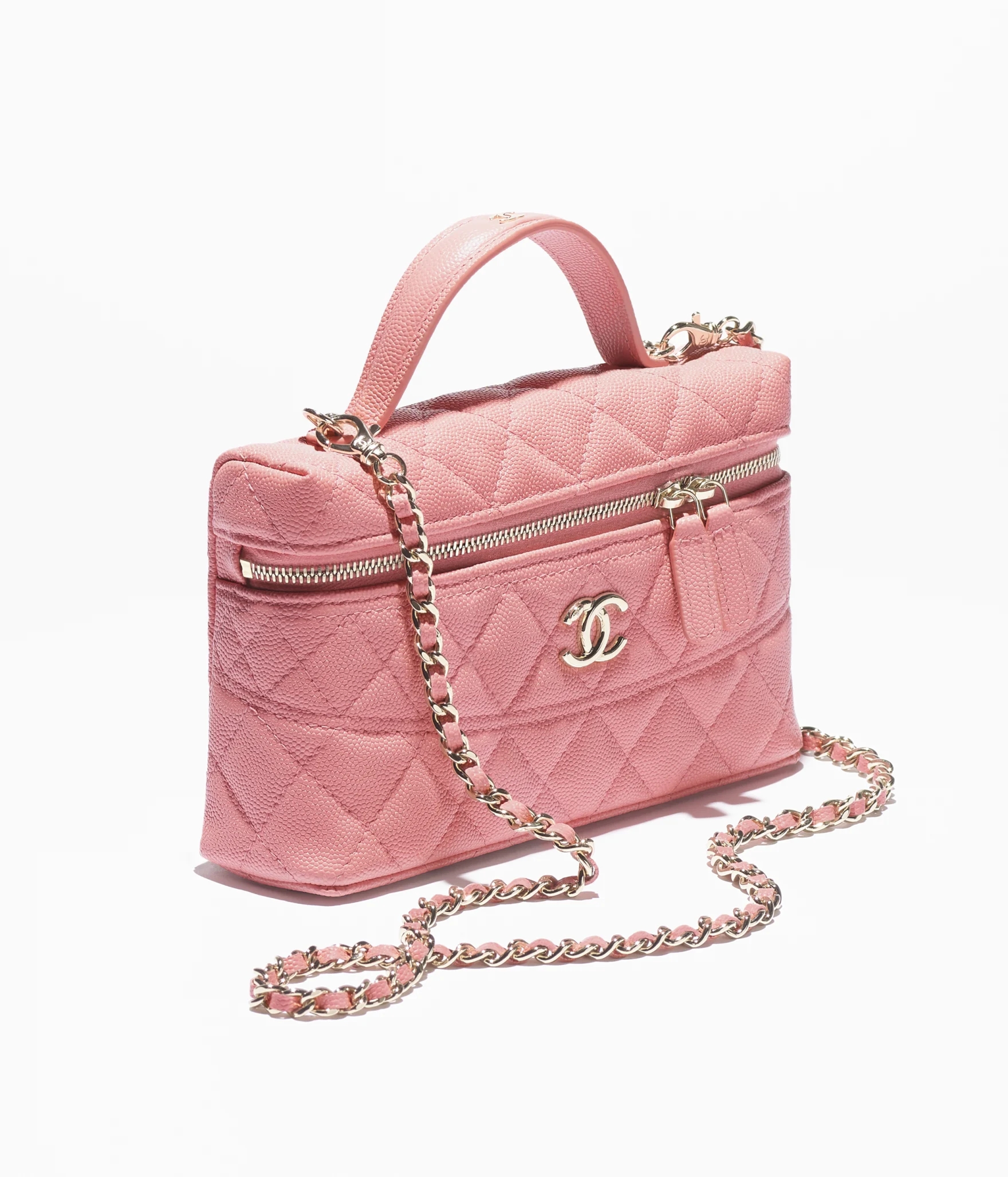 LONG VANITY WITH CHAIN Grained Calfskin & Gold-Tone Metal Light Pink