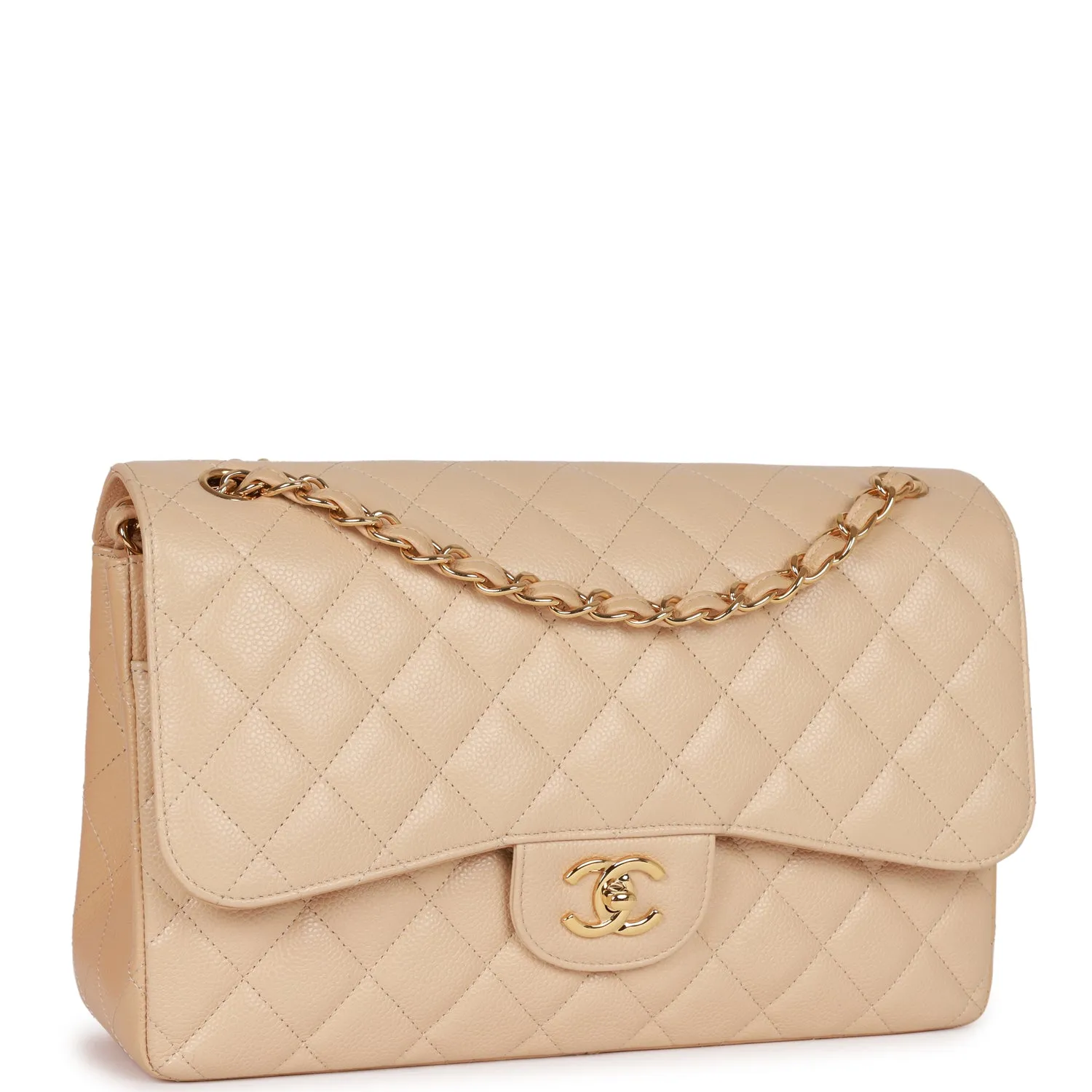 Jumbo Classic Double Flap Bag Beige Caviar Gold Hardware