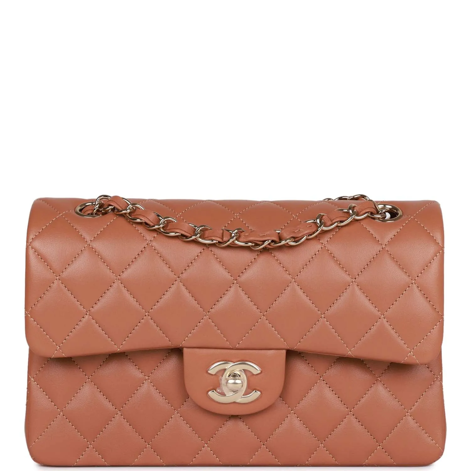 Small Classic Double Flap Bag Caramel Brown Lambskin Light Gold Hardware