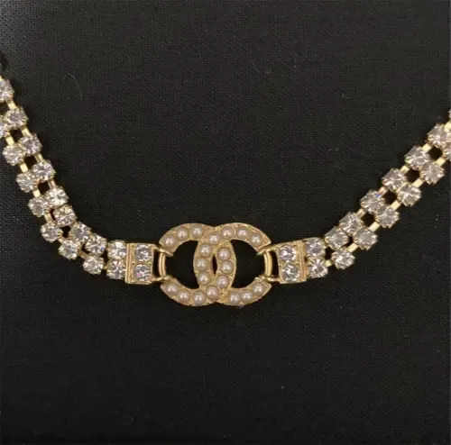 CC logo choker necklace gold pearls rhinestones