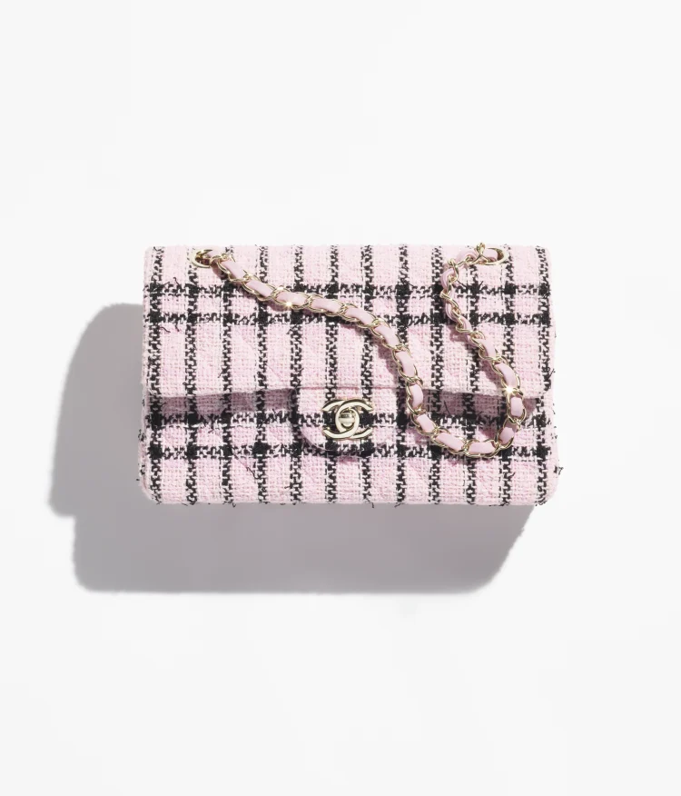 Small Classic Handbag Tweed & Gold-Tone Metal Pink & Black
