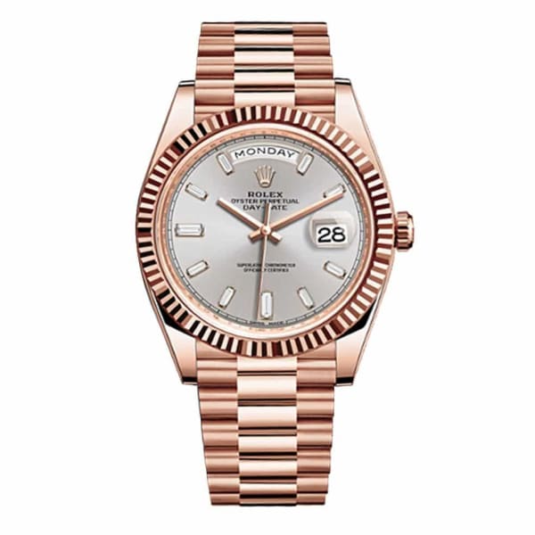 Rolex Day-Date 40 Presidential Sundust Baguette Diamond Dial 18K Everose Gold Automatic Men's Watch