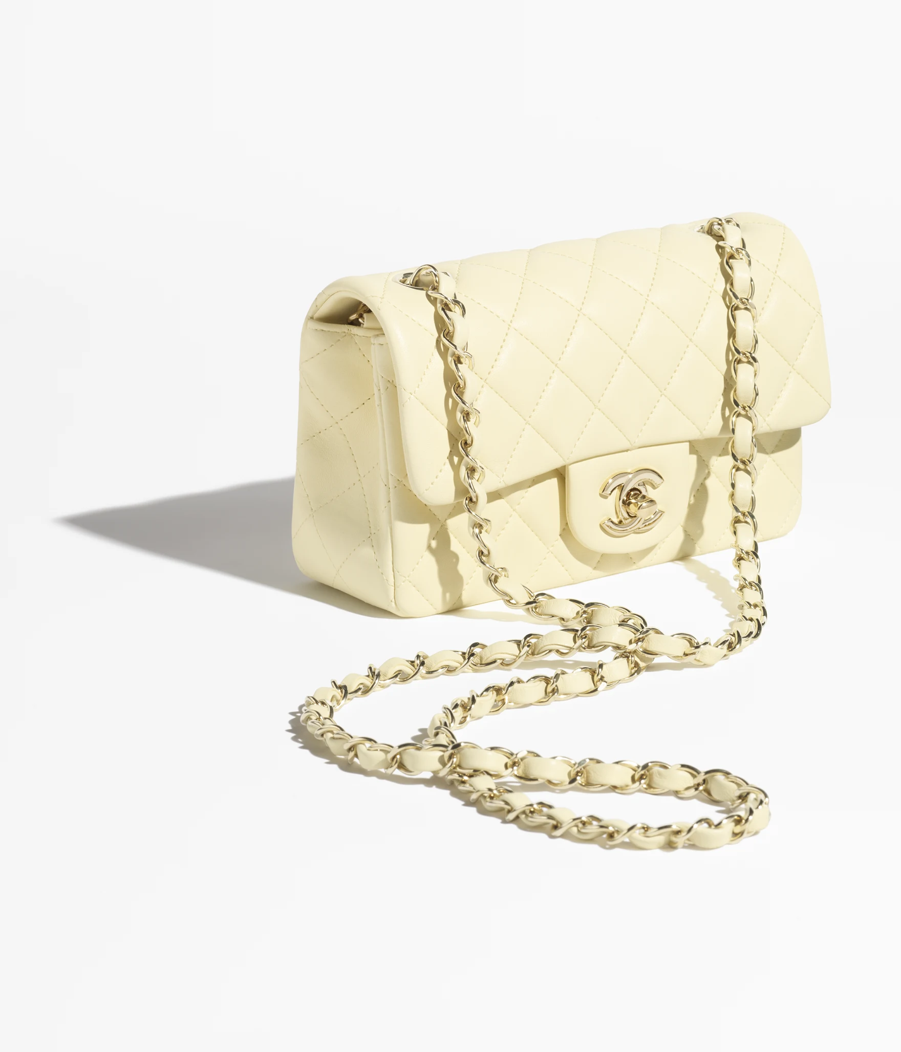 Mini Classic Handbag Lambskin & Gold-Tone Metal Light Yellow