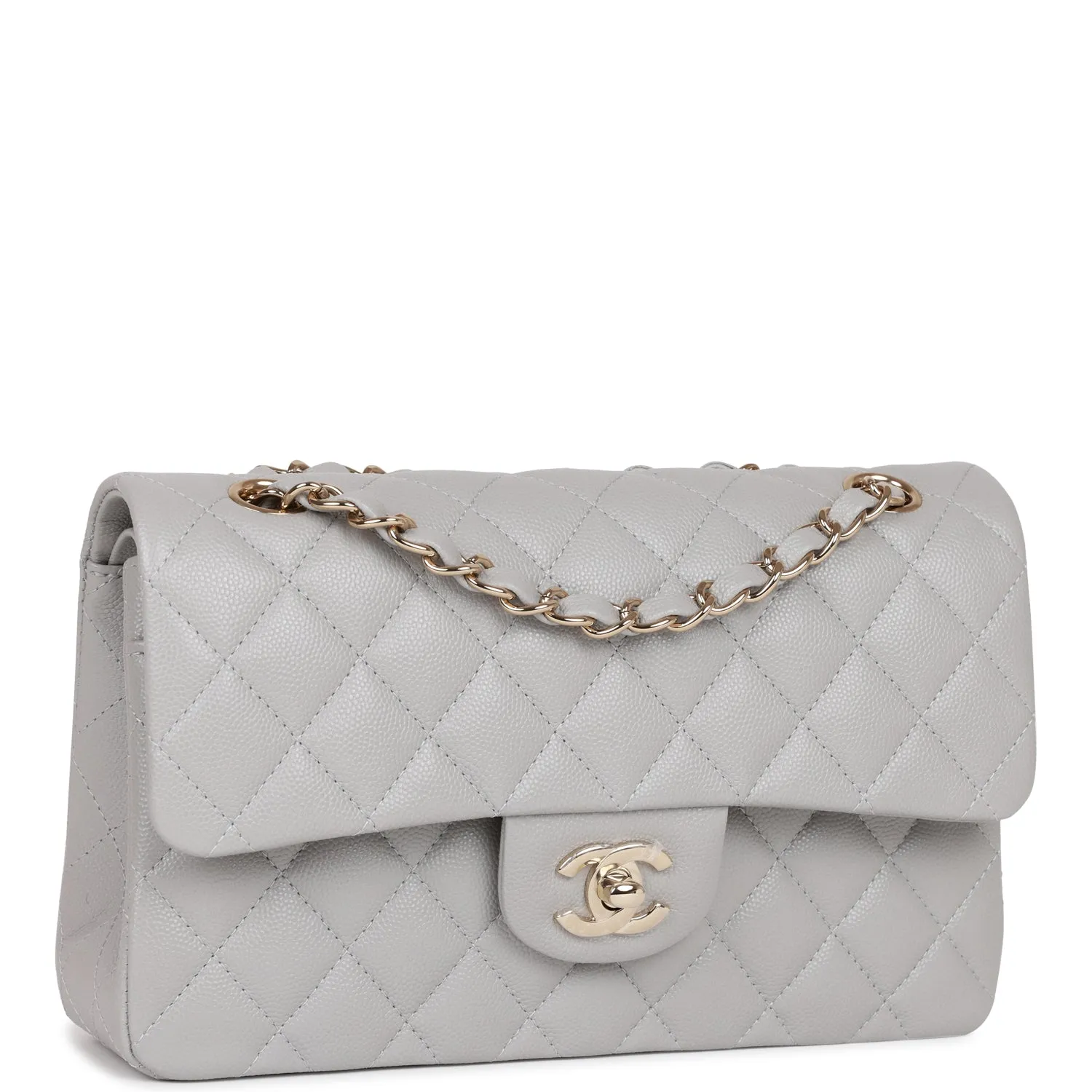 Small Classic Double Flap Grey Caviar Light Gold Hardware