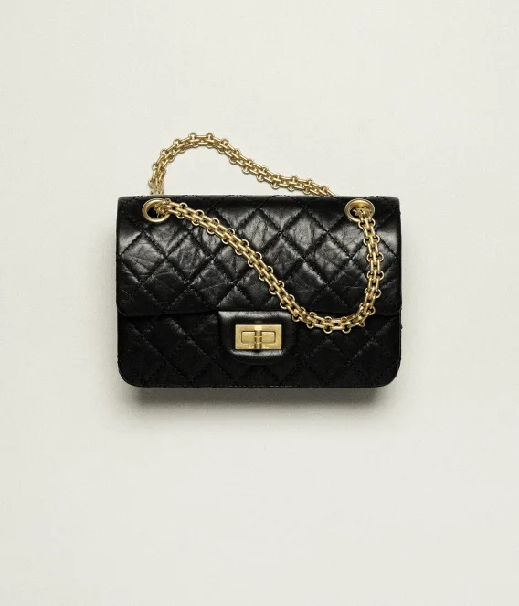 Mini 2.55 Handbag Aged Calfskin & Gold-Tone Metal Black
