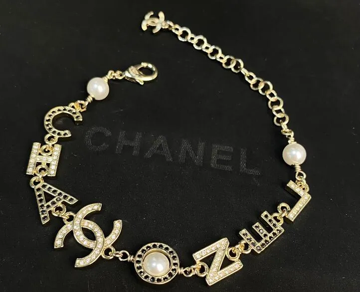 Black and White Diamond Letter Double C Bracelet
