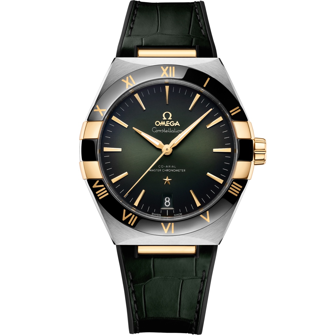 CONSTELLATION STEEL ‑ YELLOW GOLD ON LEATHER STRAP 41 MM