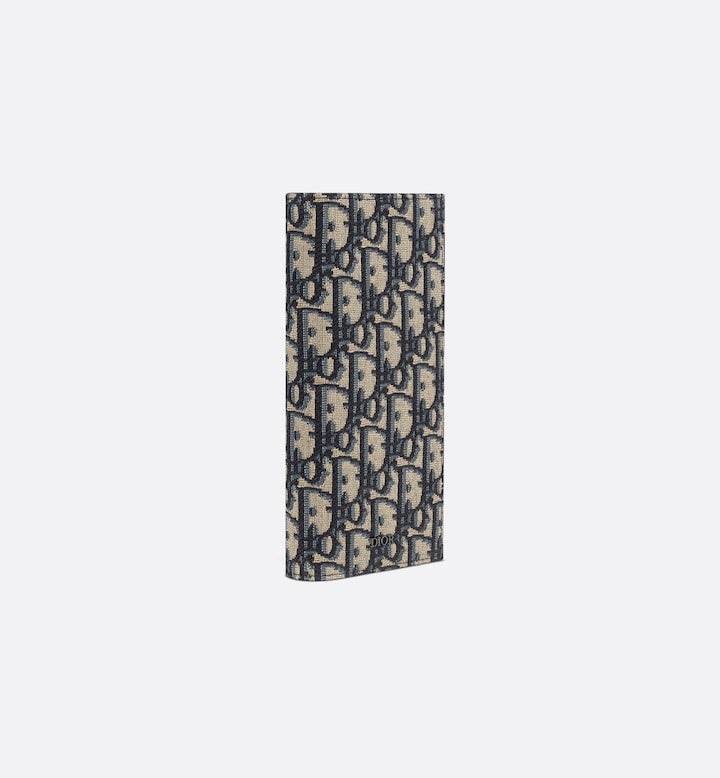 Vertical Long Wallet Beige and Black Oblique Jacquard