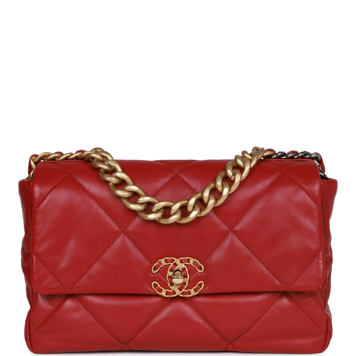 Medium 19 Flap Bag Red Calfskin Mixed Hardware