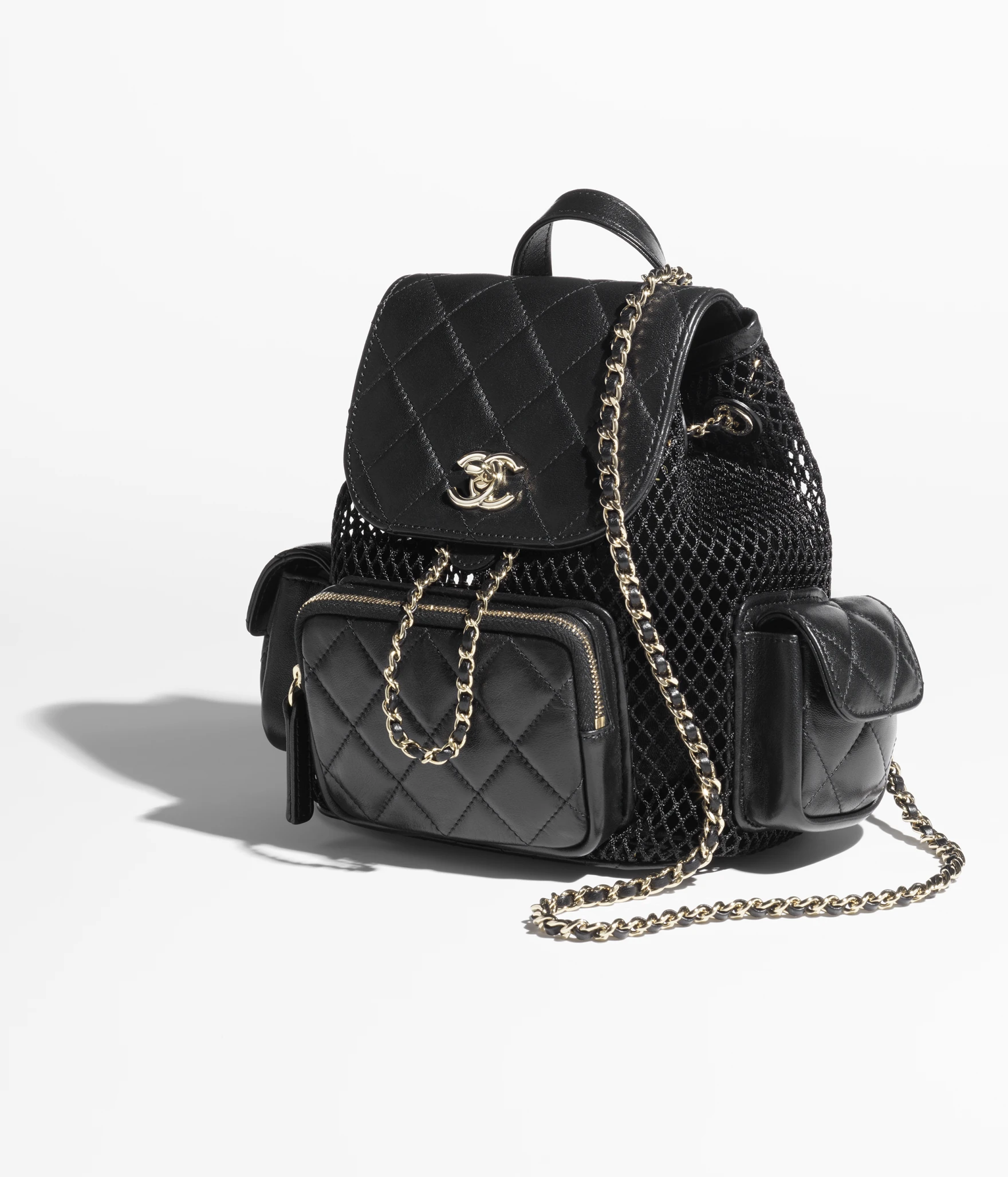 Backpack Mesh, Shiny Lambskin & Gold-Tone Metal Black
