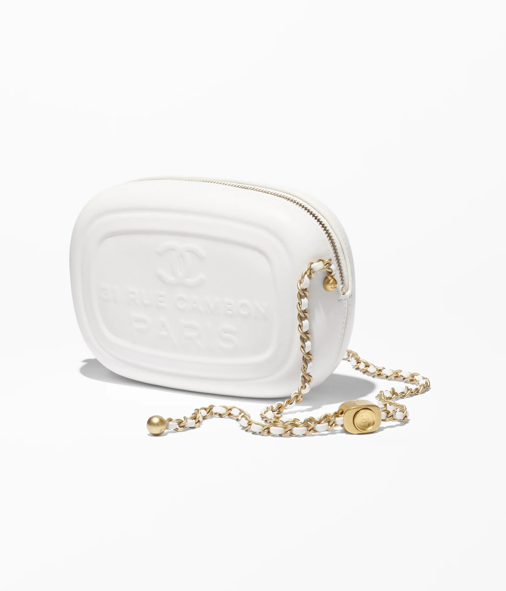 Mini Camera Case Shiny Lambskin & Gold-Tone Metal White