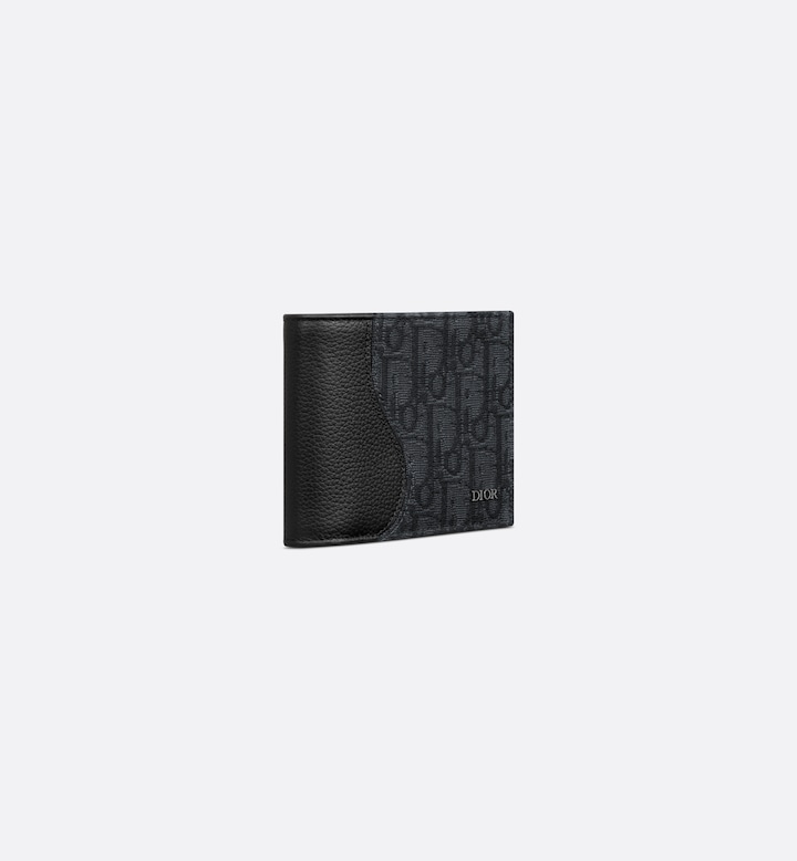 Saddle Bifold Card Holder Black Grained Calfskin Marquetry and Black Oblique Jacquard