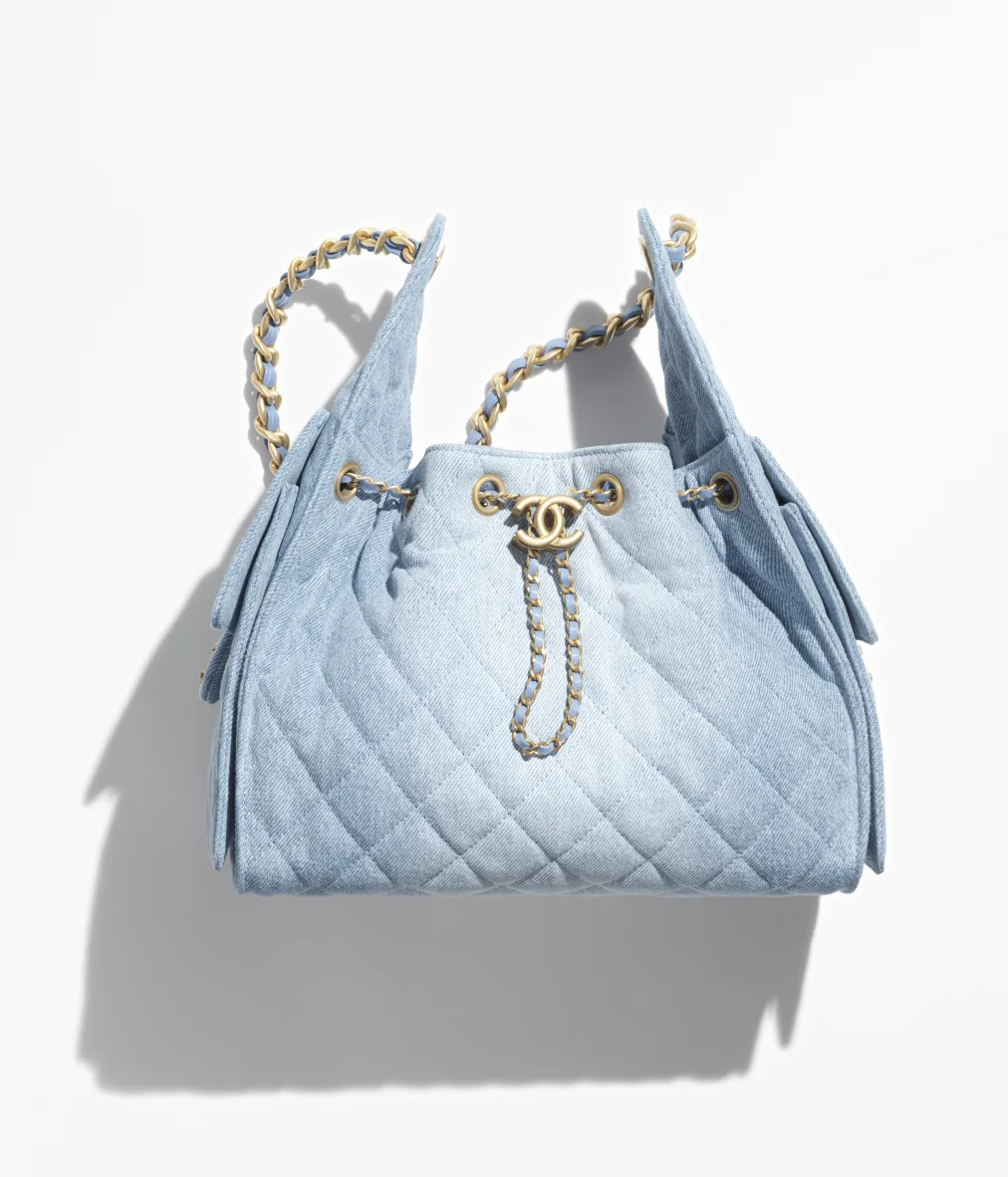 CHANEL 25 Small Handbag Washed Denim & Gold-Tone Metal Blue