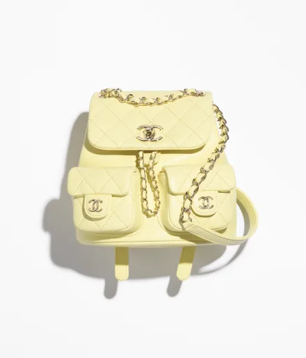 SMALL BACKPACK Grained Calfskin & Gold-Tone Metal Light Yellow