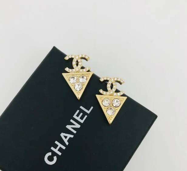 Double C diamond triangle earrings