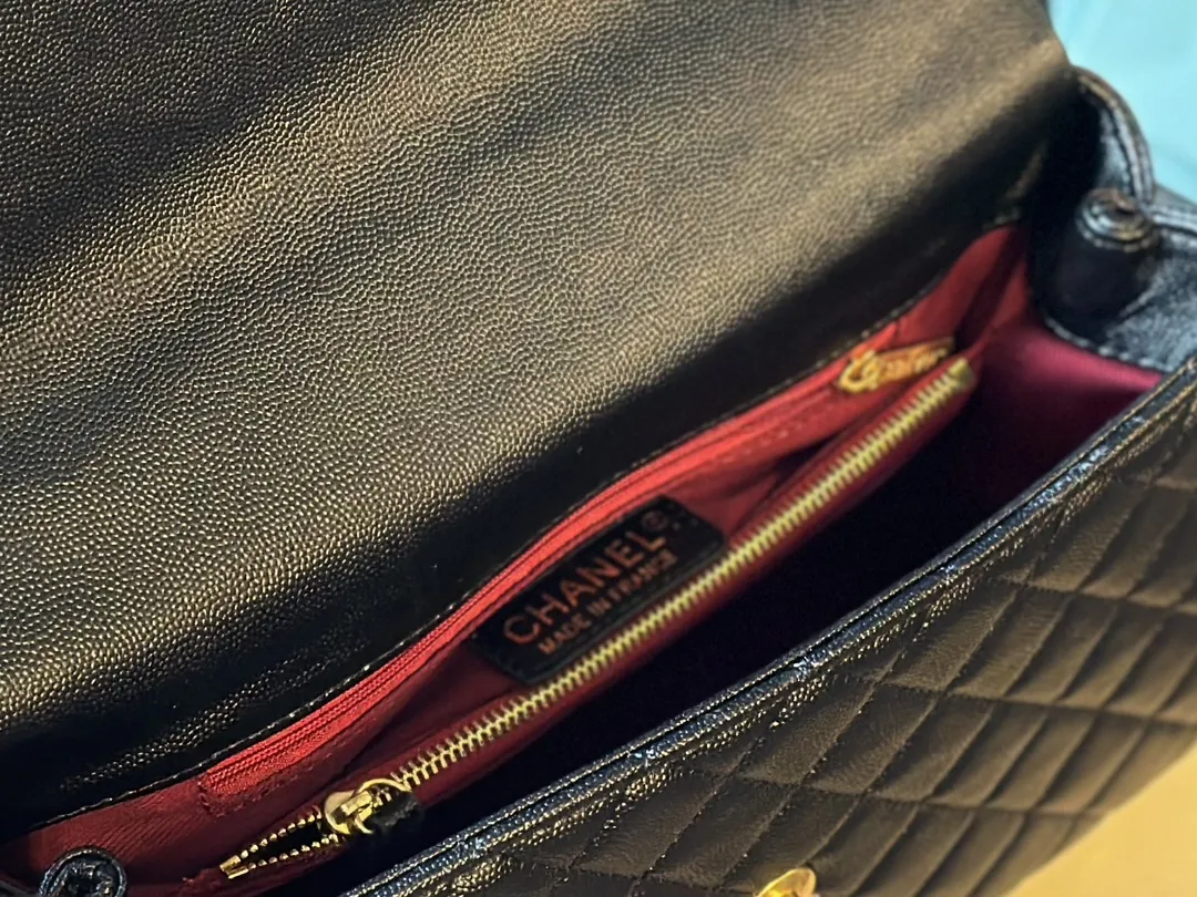 Caviar Lizard Embossed Quilted Small Coco Handle Flap