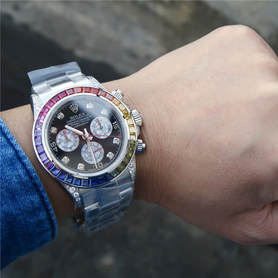 Rolex Pre Owned Steel Daytona 116509 Custom Diamond Rainbow