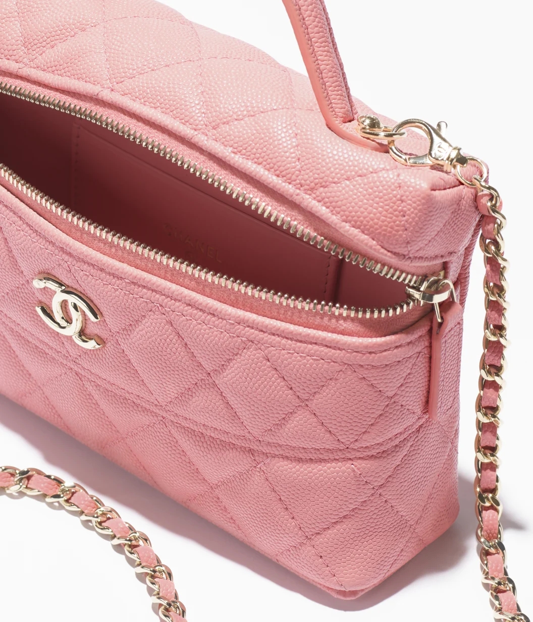 LONG VANITY WITH CHAIN Grained Calfskin & Gold-Tone Metal Light Pink