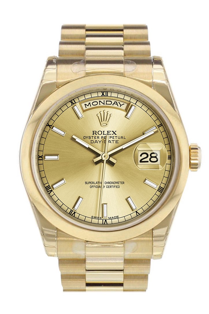 Rolex Day-Date 36 Champagne Dial President Yellow Gold Watch 118208