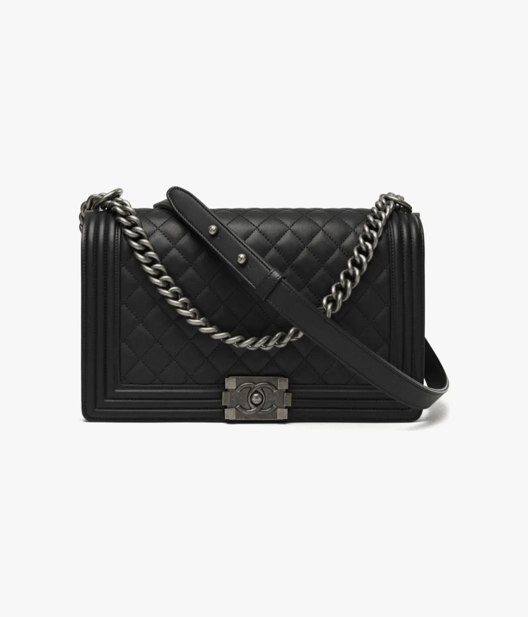 Large BOY CHANEL Handbag Calfskin & Ruthenium-Finish Metal Black