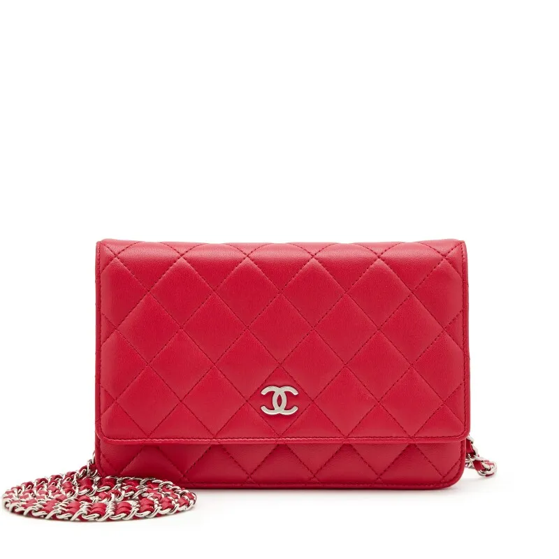 Dark Pink Quilted Lambskin Wallet on Chain WOC Silver Hardware, 2009-2010