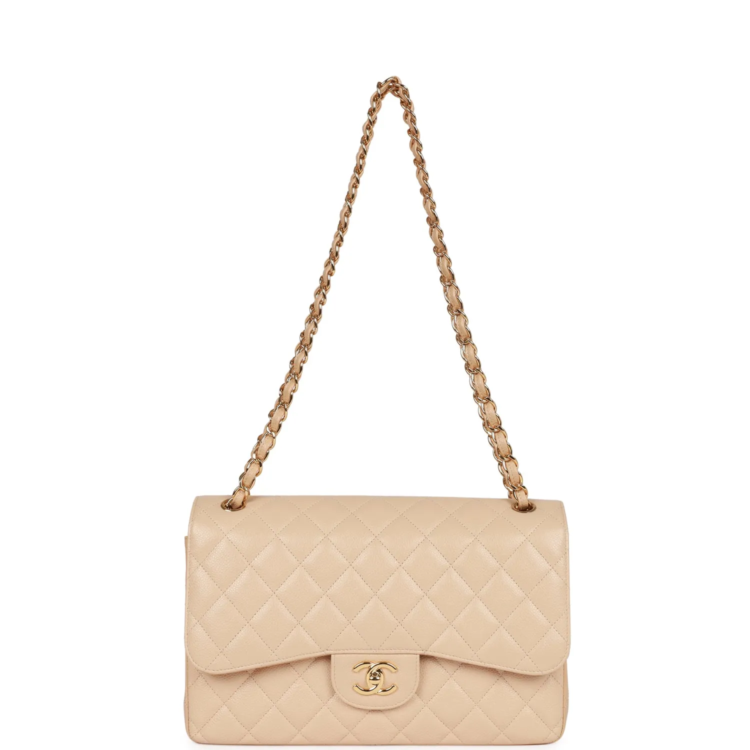 Jumbo Classic Double Flap Bag Beige Caviar Gold Hardware