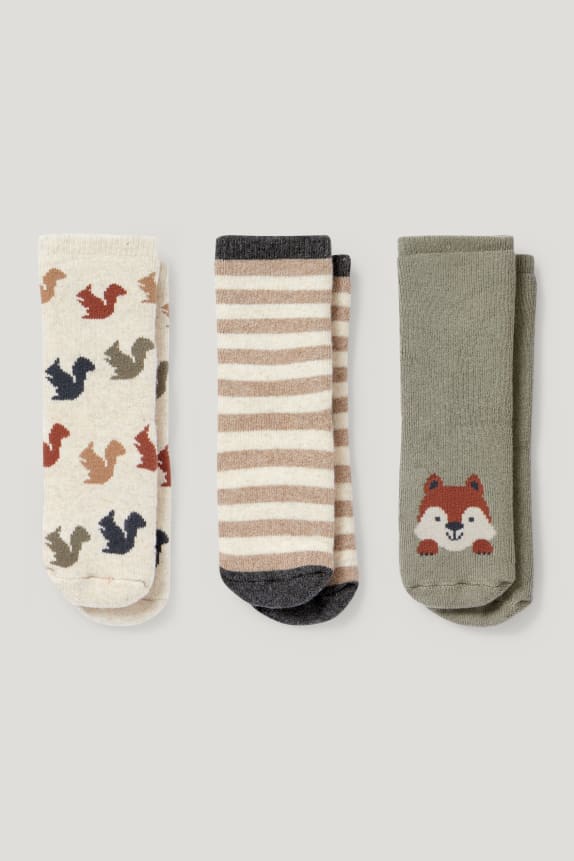 Multipack of 3 - woodland animals - newborn non-slip socks