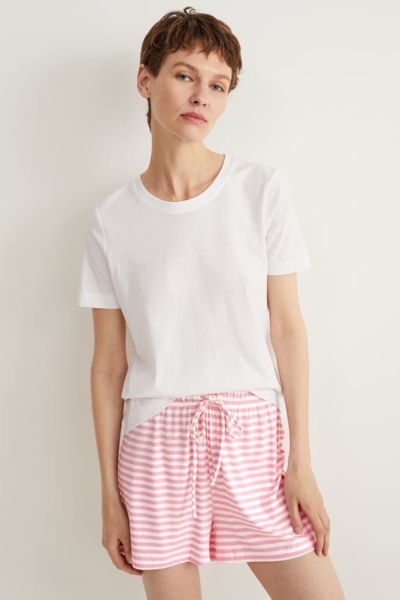Pyjama shorts - with viscose - striped