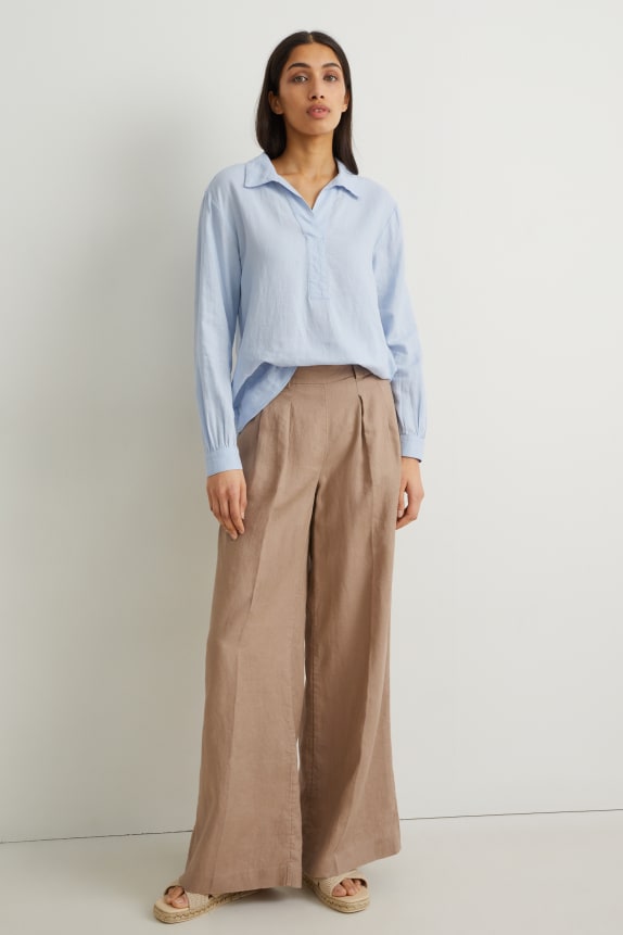Linen trousers - high-rise waist - wide leg