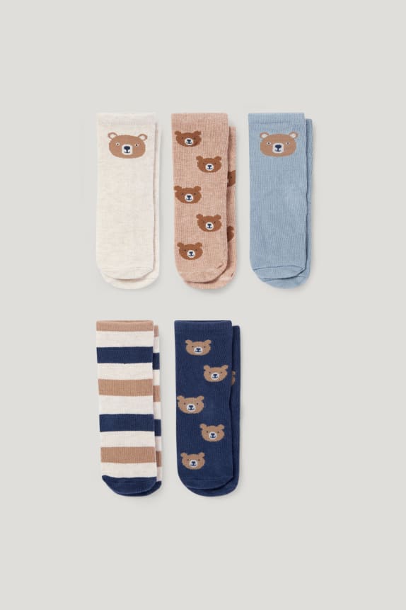 Multipack of 5 - teddy bear - baby socks with motif