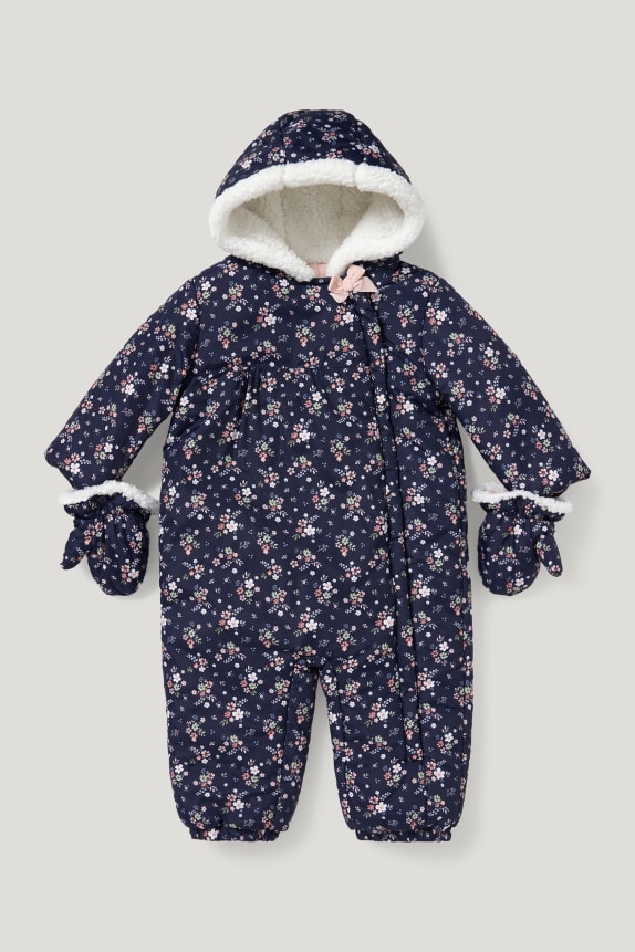 Baby snowsuit with hood - floral