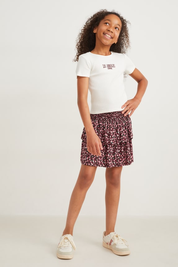 Set - skirt and short sleeve T-shirt - 2 piece - floral