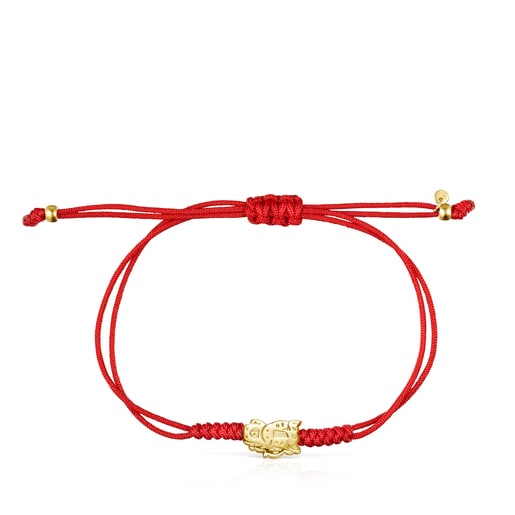 Tous Bolsas Chinese Horoscope Horse Bracelet in Gold Cord Red and