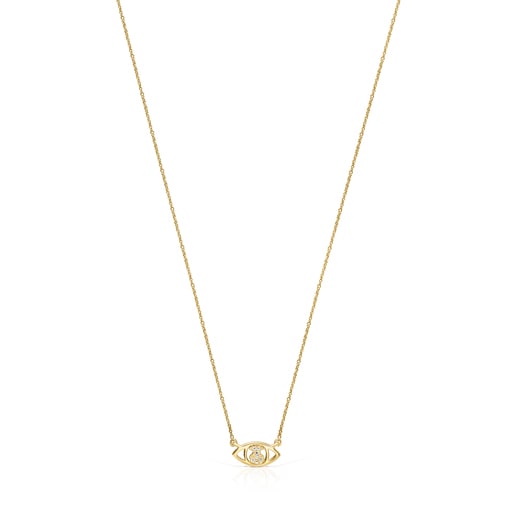 Gold TOUS Good Vibes eye Necklace with Diamonds | 