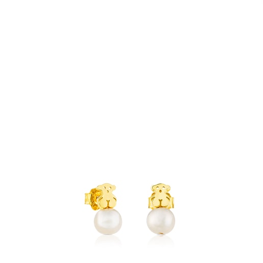 Tous motif Pearls Gold Earrings with Bear and Puppies