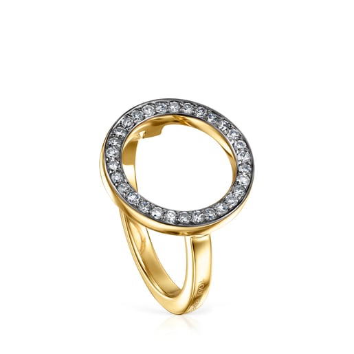 TOUS Nocturne disc Ring in Silver Vermeil with Diamonds 0.30ct